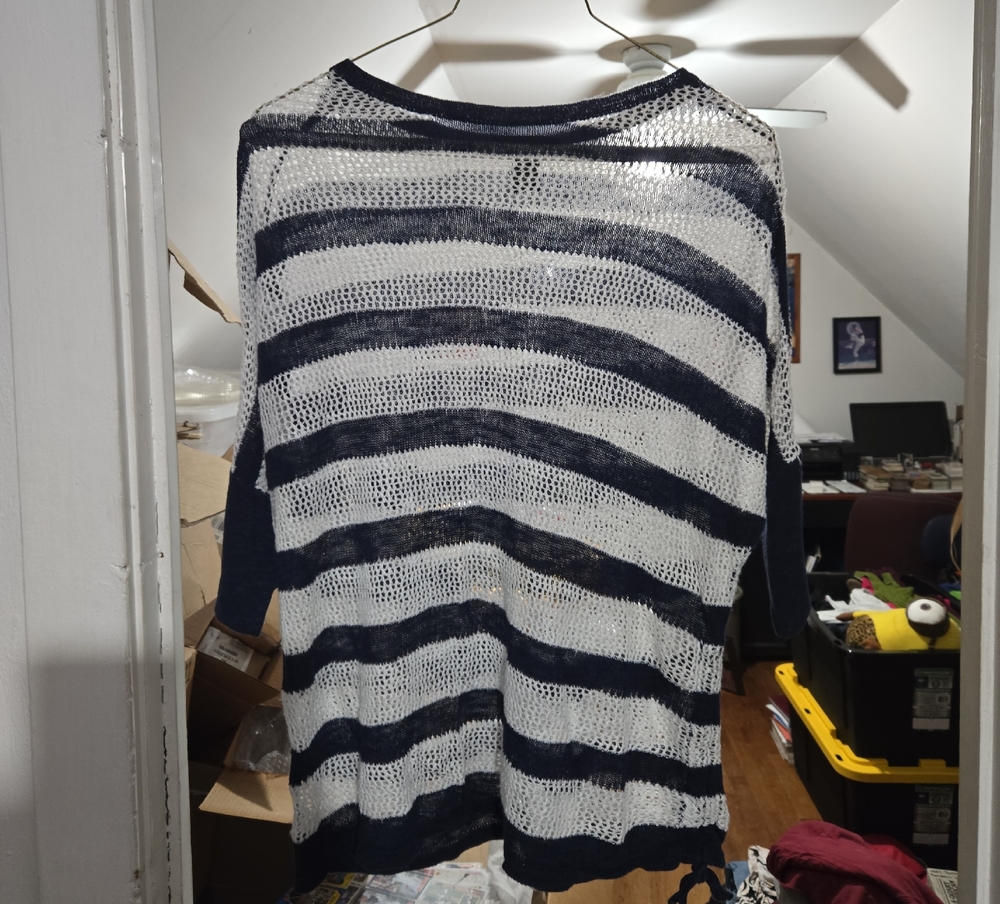 Lane Bryant Navy and White Knit/mesh Top/cover Up Size 14/16